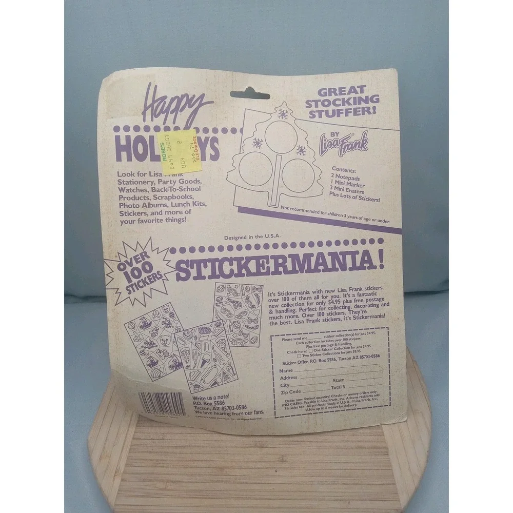 RARE New Vintage Lisa Frank Happy Holidays Great Christmas Tree Stocking Stuffer